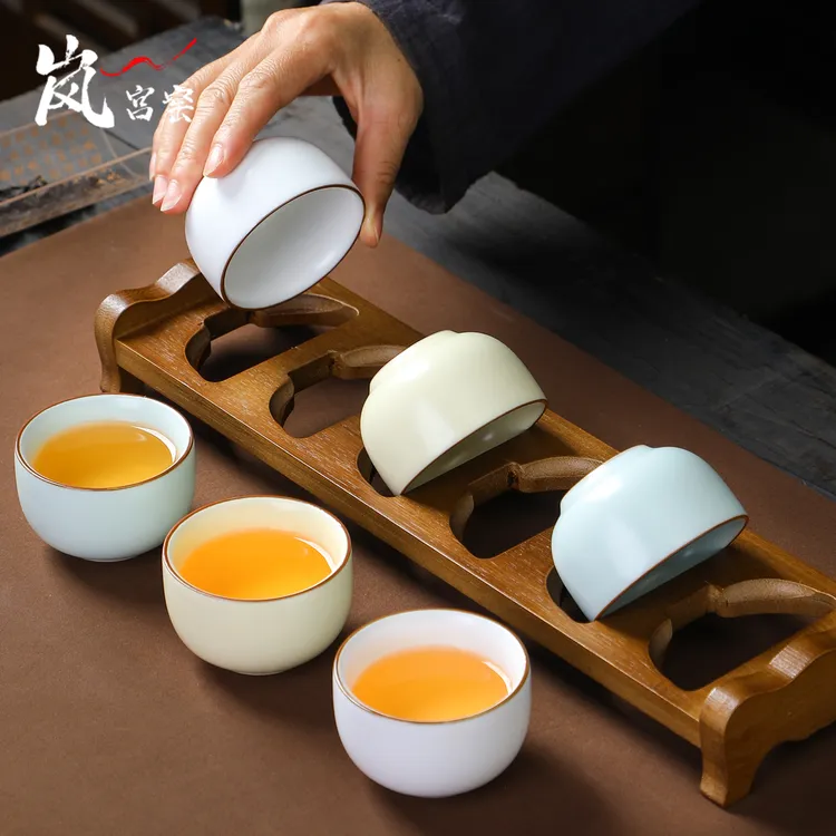 不开片汝窑茶杯套装6个家用功夫茶品茗杯茶具茶碗陶瓷主人杯高端