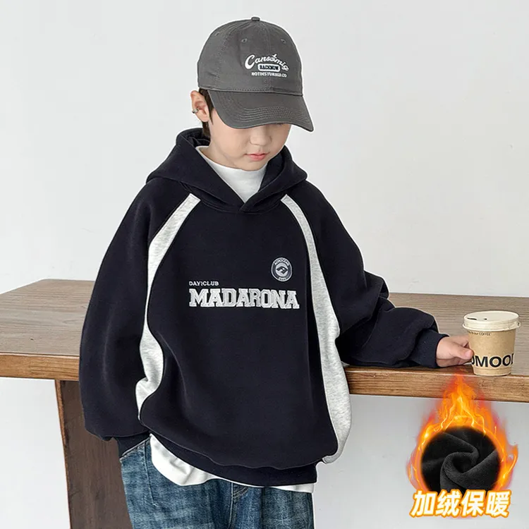 儿童装男童加绒卫衣秋冬款2025新款一体男孩加厚冬季中大童上衣潮