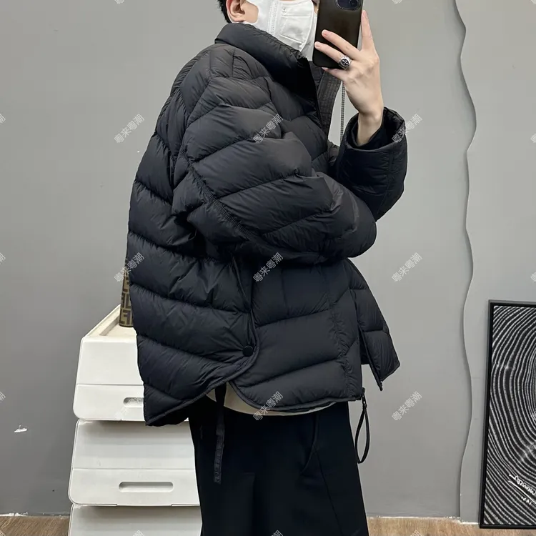 【充绒150-174克~90绒】弧形下摆排骨纹立领羽绒服夹克冬季外套