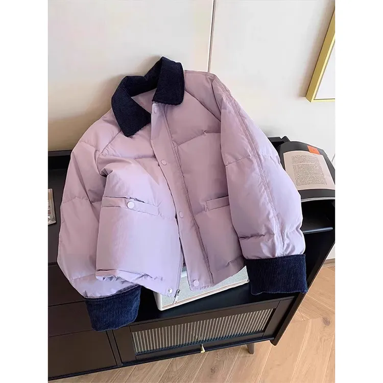 美式复古撞色短款保暖翻领棉服女冬季新款高级感百搭面包服厚外套