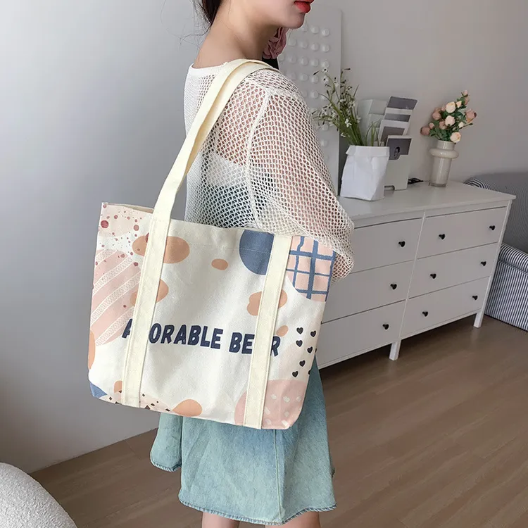 简约网红时尚帆布包双层超厚ins大容量单肩包学生宝妈外出购物袋