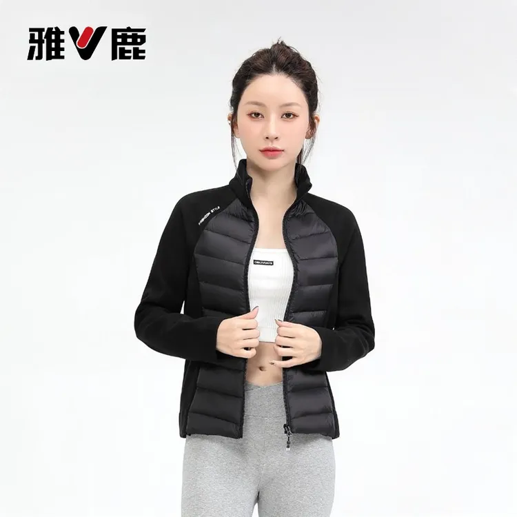 V/雅鹿羽绒服户外运动时尚女士立领轻薄保暖室内健身服时尚短款