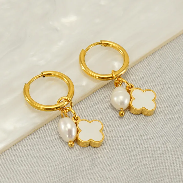 铜合金亚克力项链 欧美新品时尚不锈钢珍珠耳环四叶草个性百搭