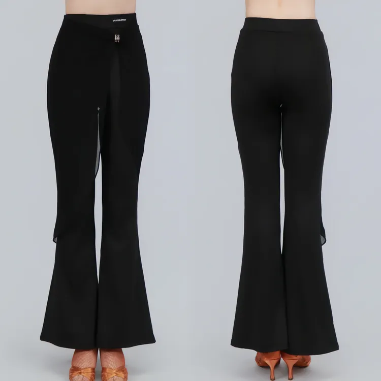 INSPIRATION新款国标拉丁微喇裤雪纺拼接教课练舞裤专业百搭