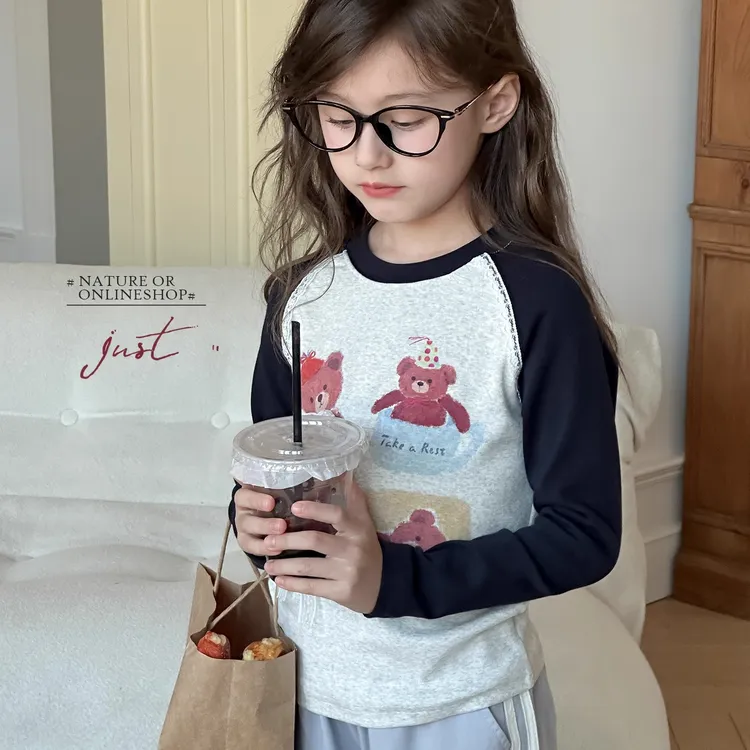 女童长袖插肩袖纯棉秋季T恤上衣打底衫时尚洋气中大童2025新款秋