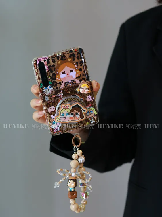 豹纹潮玩公仔适用华为purax手机壳magicvflip2磁吸支架pocket2棕