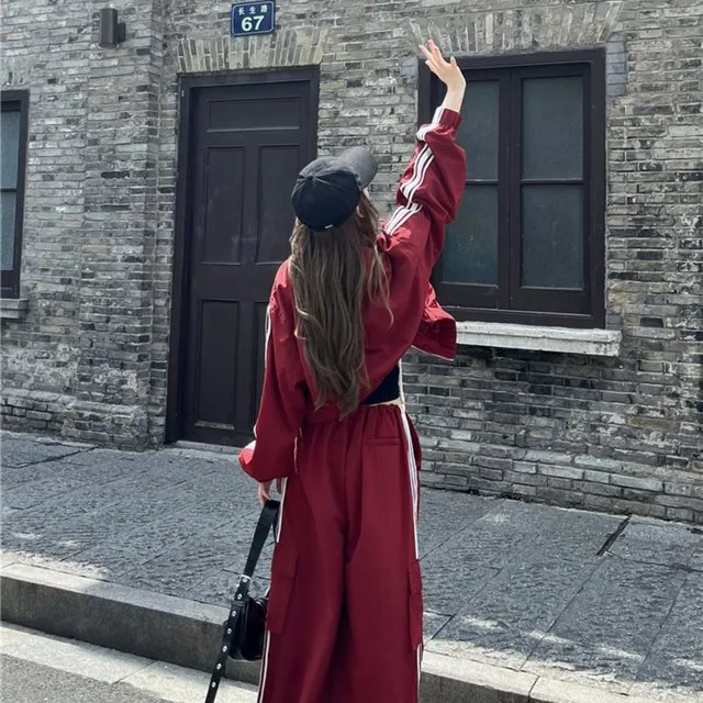 迪卡侬贵宾秋季韩式女学生运动套装宽松修身运动衫工装裤阔腿裤休