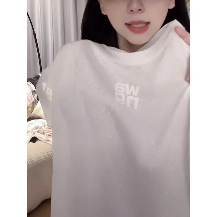 【细闪款】T5186天丝亚麻薄款流行款卡通印花短袖T恤潮流休闲上衣