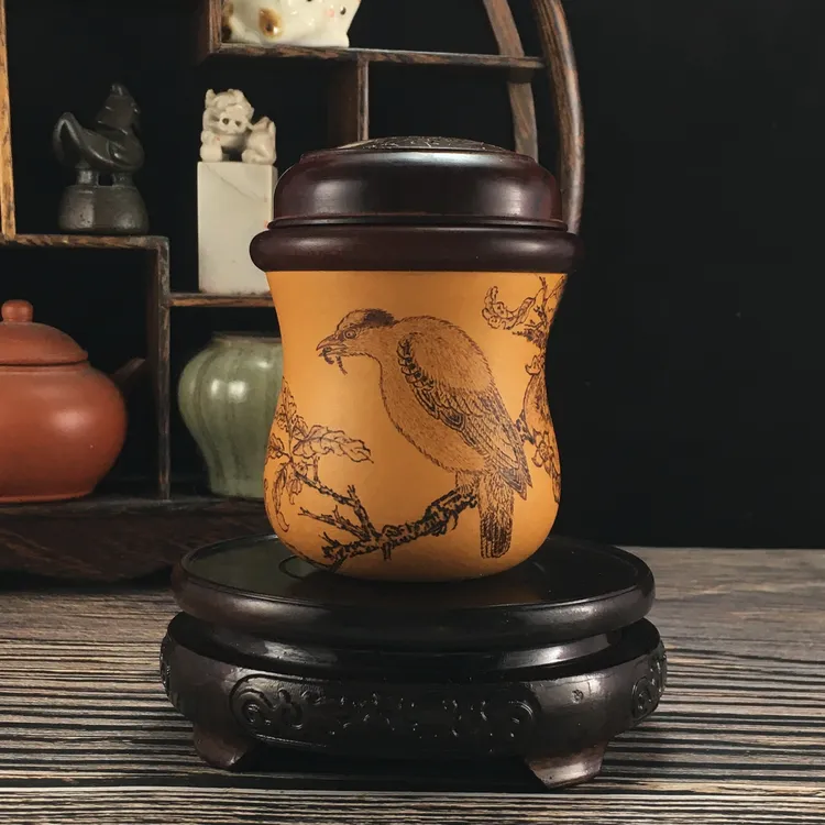 柳氏烙艺榴枝黄鸟 手工烙画蓄虫鸣虫具葫芦蝈蝈叫罐文玩把件摆件B