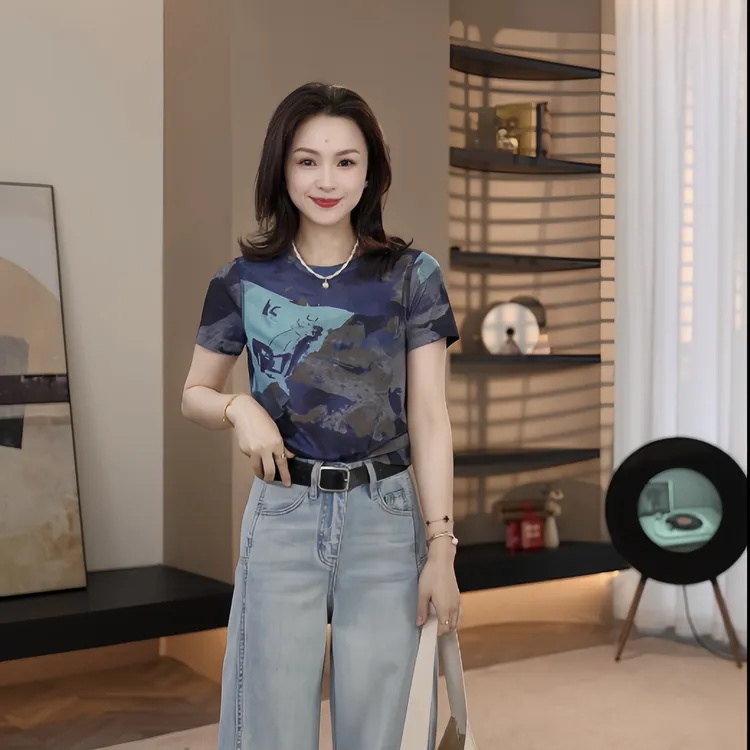 DHR COLLECTTIONS豆豆【】夏季新款印染短袖T恤女内搭上衣-DD673