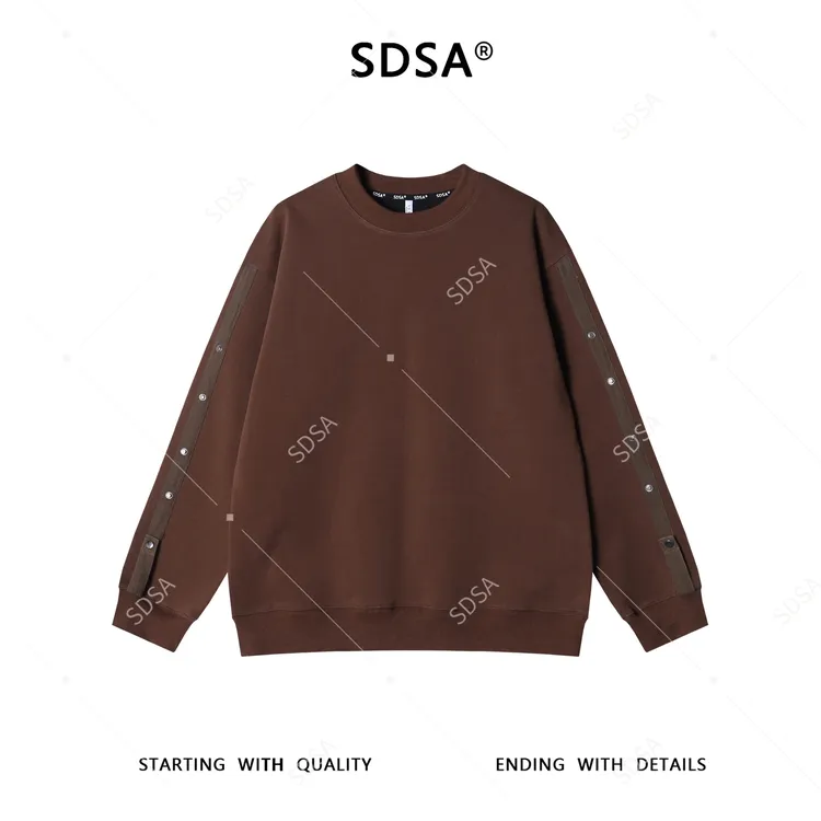 SDSA秋冬新款痞帅男装时尚简约织带纯色金属设计圆领卫衣百搭时尚