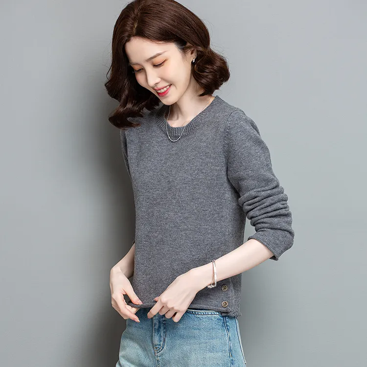 百搭女装小个子高级感短款圆领纯色针织衫打底衫毛衣女配外套内搭