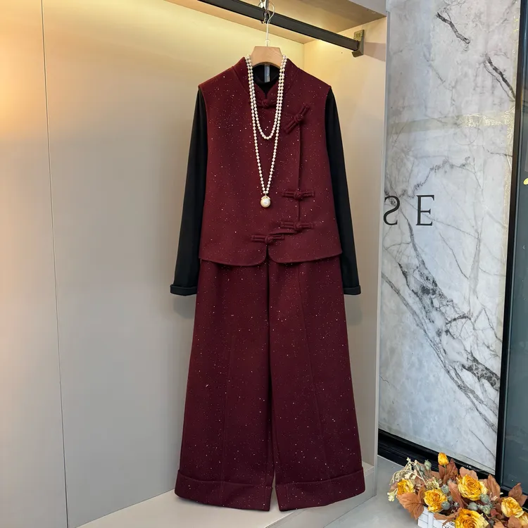 2025新款复古亮别致新中式简约时尚设计内搭+马甲+裤子套装6021