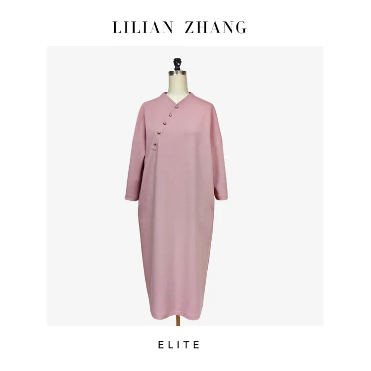 定制—东方意蕴—中式老钱—胭脂粉Oversized茶歇宽松连衣裙 2401194