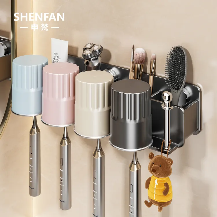 强力无痕贴牙刷杯架免打孔牙刷架卫生间浴室多人牙膏梳子收纳神器
