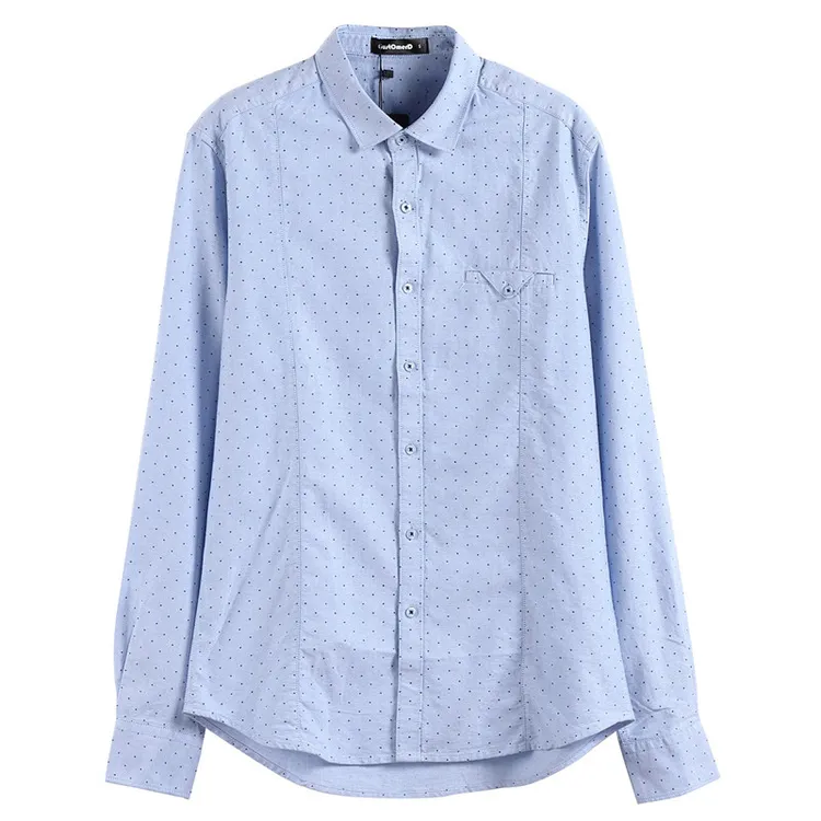 春秋季新款翻领品质衬衫长袖衬衣日系青年休闲圆点修身男士上衣