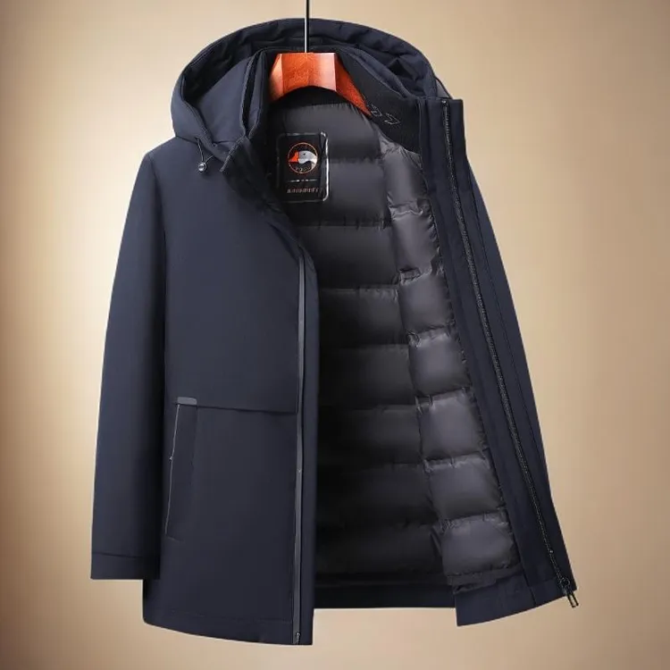 皮尔卡丹90鹅绒羽绒服脱卸外套连帽冬季保暖秋冬爸爸中年老年8801