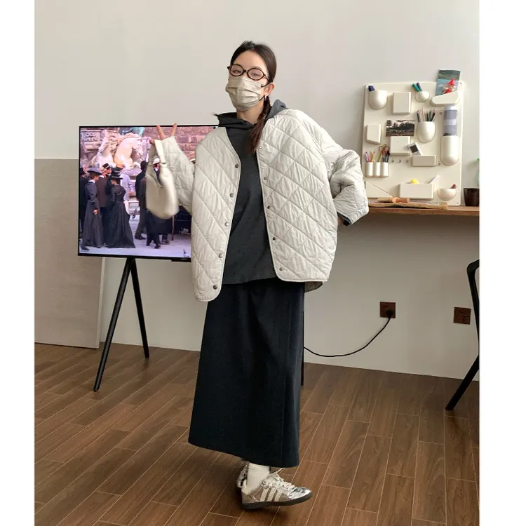 【运补5】冬季新款简约日常休闲棉内胆轻薄菱格棉服外套女