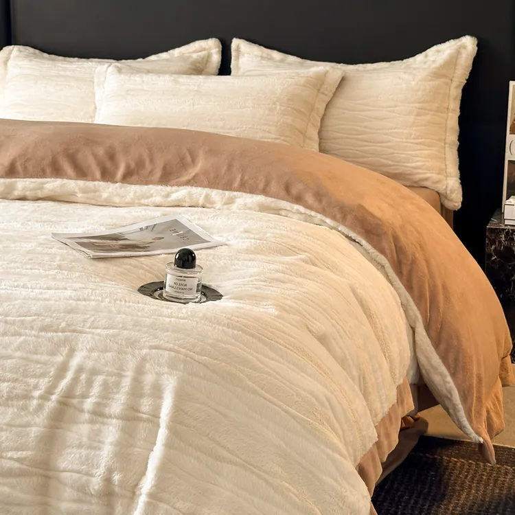 南通法式高端家纺冬季加厚保暖兔毛绒牛奶绒四件套双面加绒珊瑚绒