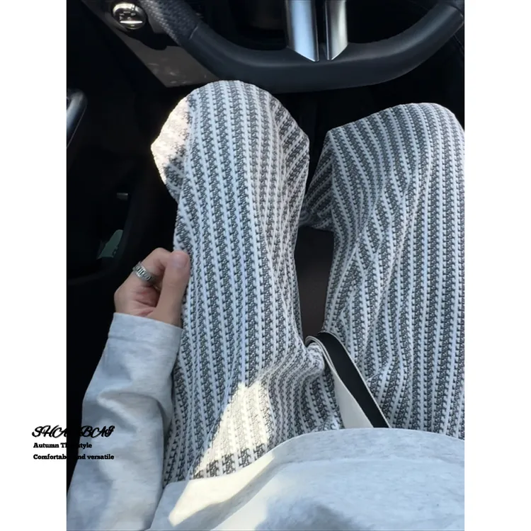 慵懒风鱼骨纹卫裤男秋季cleanfit垂感直筒休闲长裤美式复古运动裤