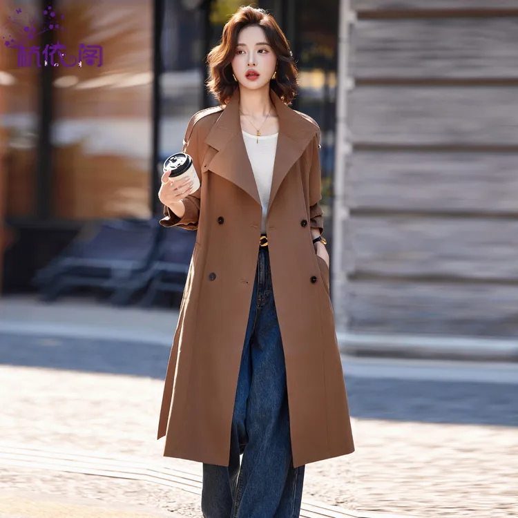杭依阁风衣外套女中长款2025秋季新款高端气质过膝立领英伦风大衣