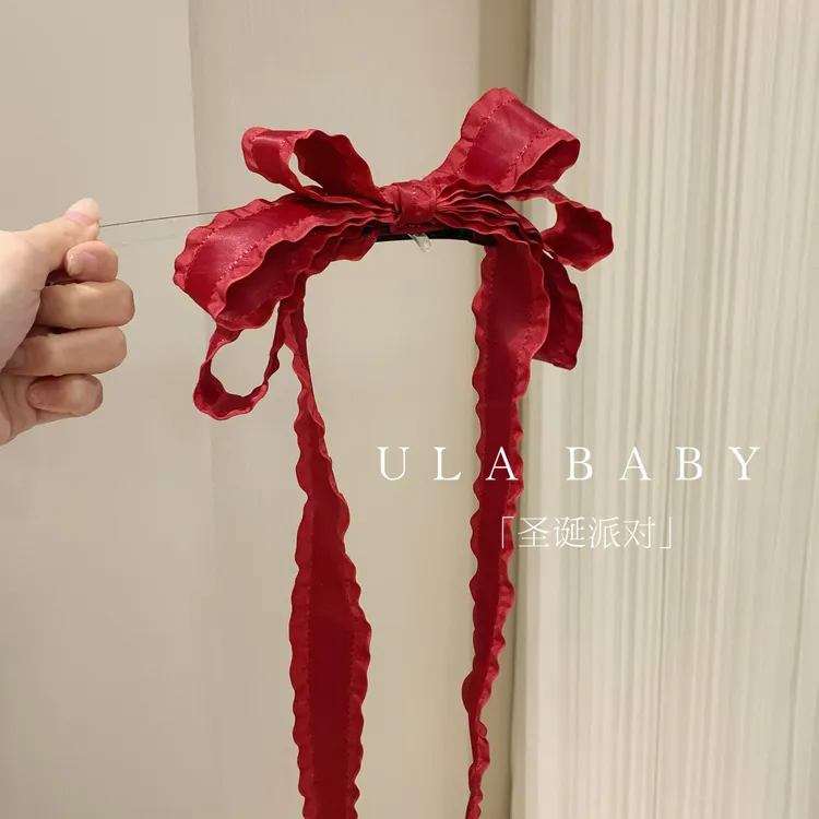 【喜儿ula】12-2-6「圣诞派对」甜酷飘带波浪荷叶边超仙鸭嘴夹发夹
