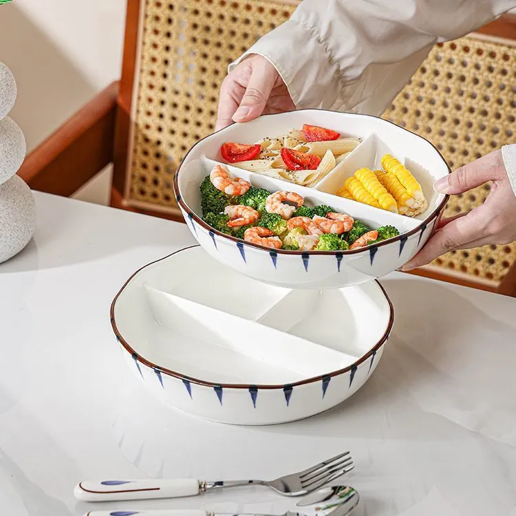 陶瓷三格减脂饭盒餐盘分格家用上班族学生微波炉饭盒便当盒吃饭碗