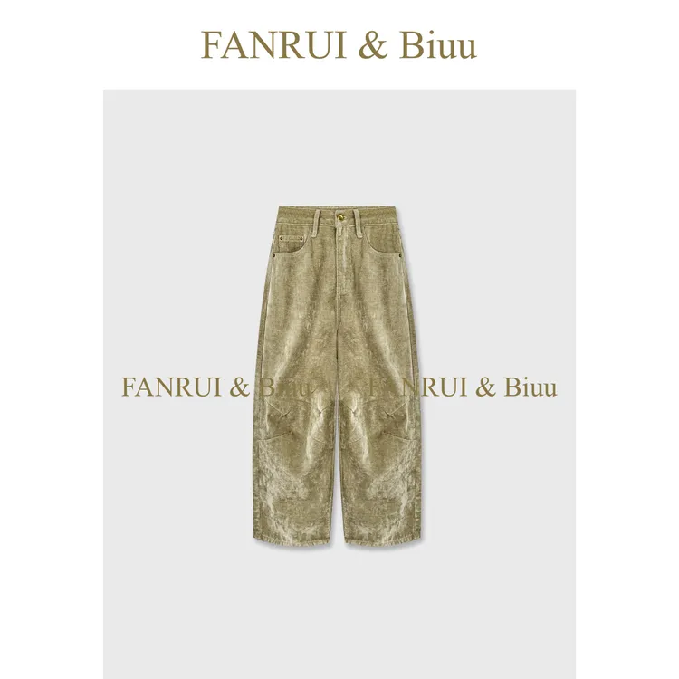 FANRUI/泛芮「贝贝biuu」100棉丝绒颗粒感复古显瘦百搭直筒裤B18567