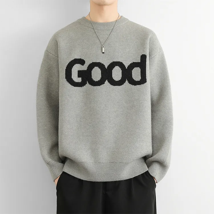 2025新款秋冬季加厚保暖毛衣潮牌圆领青少年百搭休闲套头线衣服男