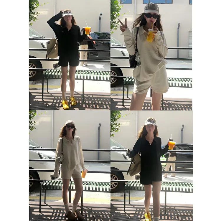 【番茄妹妹】老钱风凉感亚麻轻薄polo衫T恤上衣宽松/针织短裤套装