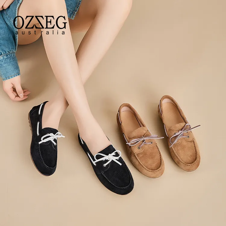 OZZEG2025春夏新款真皮豆豆鞋女舒适透气防滑孕妇单鞋一脚蹬25C01