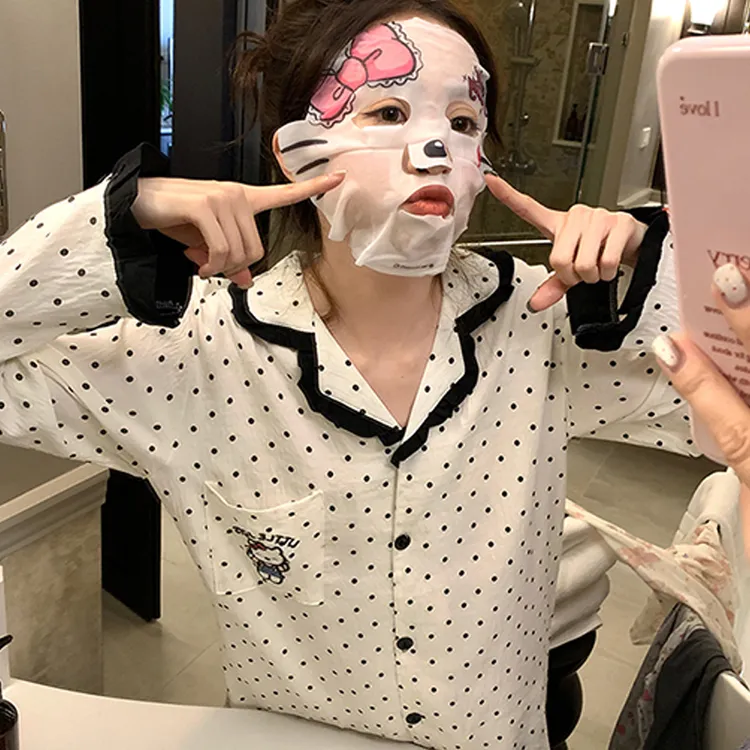 新款甜美kt猫睡衣女2025春秋季卡通可爱翻领家居服长袖长裤两件套