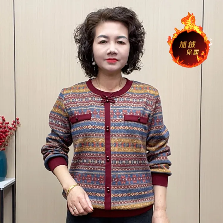 2025冬季加绒洋气宽松打底气质长袖女士时尚保暖弹力百搭妈妈装