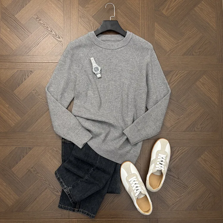 LANSIM·秋冬季高品质男士通勤休闲保暖毛衣纯色圆领针织羊毛衫