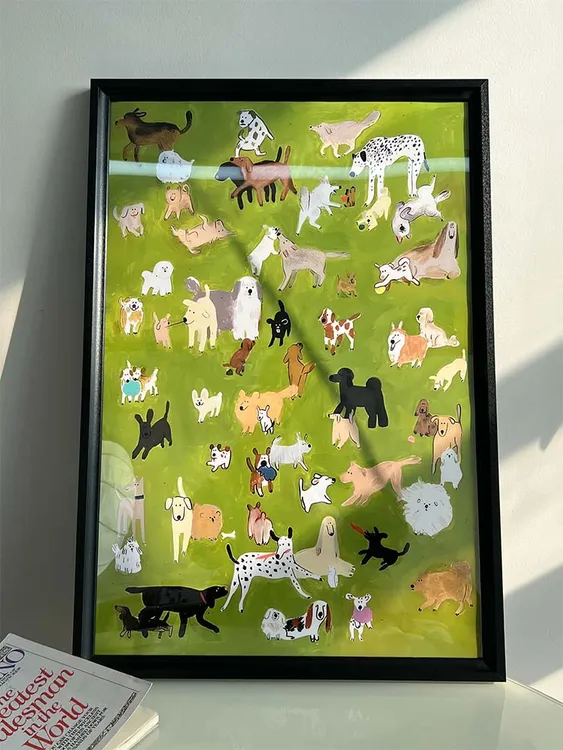 北欧简约ins风治愈系装饰画dogpark韩国水彩可爱狗狗挂画桌面摆画