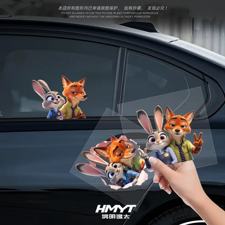 疯狂动物城朱迪和尼克创意卡通汽车后车窗玻璃防水装饰贴纸贴画