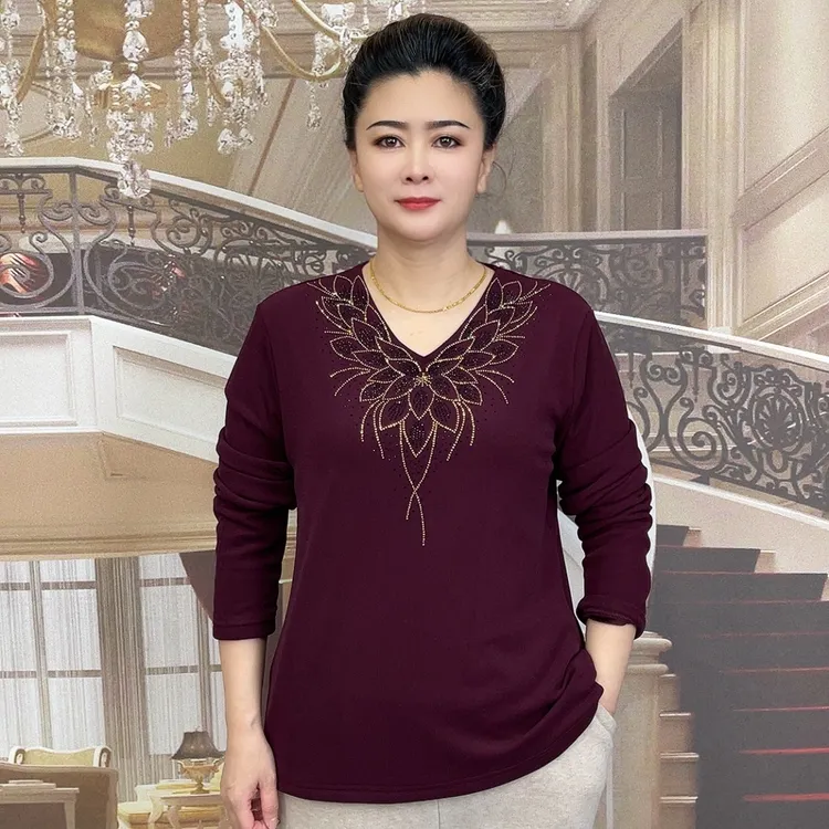 大码内搭打底衫中老年精品长袖加绒小衫YYZY2588