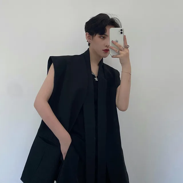 EVERDANA山本简约设计风时髦马甲无领外套高级感西服外套男女情侣