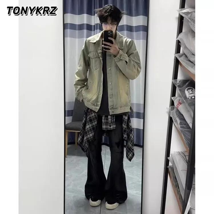 TONYKRZ美式vibe高街牛仔外套男秋冬季宽松百搭潮牌水洗做旧夹克