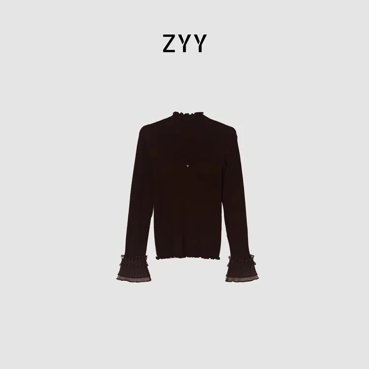 ZYY【轻歌曼舞】2025/S新品半高领细坑条针织打底荷叶边X25QZZ05276