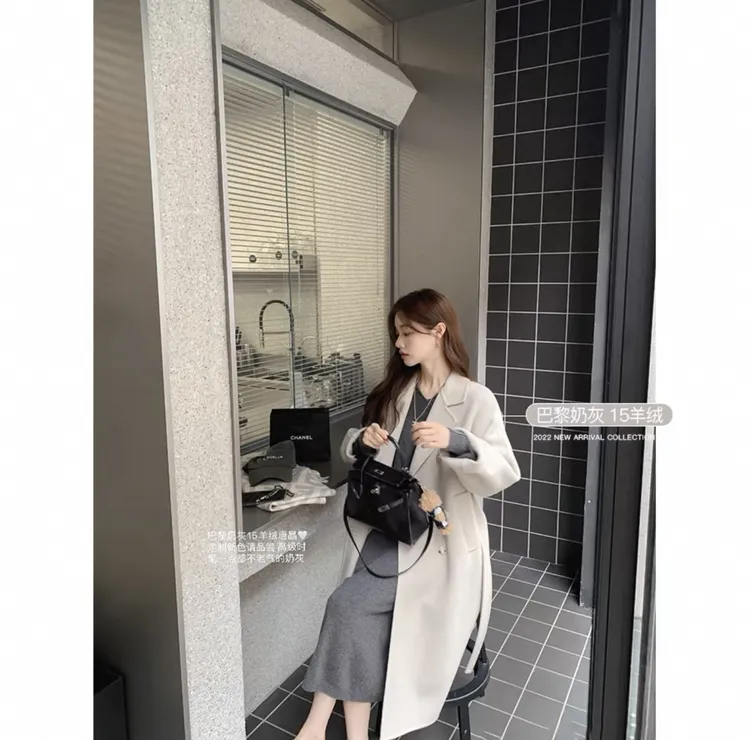 奢华气质双面澳洲羊绒大衣女秋冬长款韩系外套