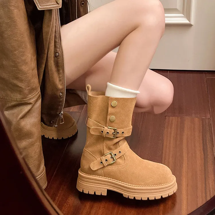 女款2025秋冬新款厚底短靴复古瘦版英伦风百搭可两穿小个子适用的