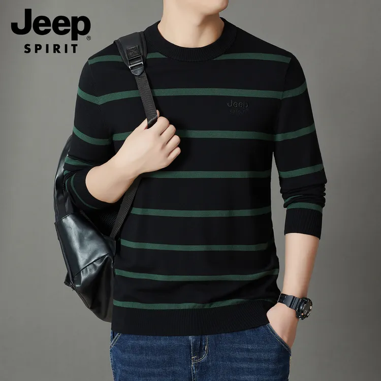 JEEPSPIRIT男士条纹圆领毛衣秋冬时尚韩版加厚保暖长袖打底针织衫