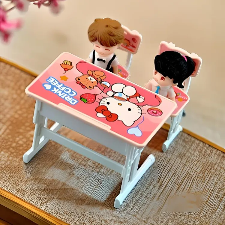 微缩迷你卡通学习桌真书本课桌椅小孩过家家玩具