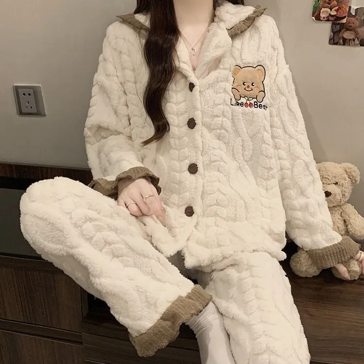 5度！珊瑚绒睡衣女冬季加绒加厚爆款2025新款保暖可外穿家居服套装