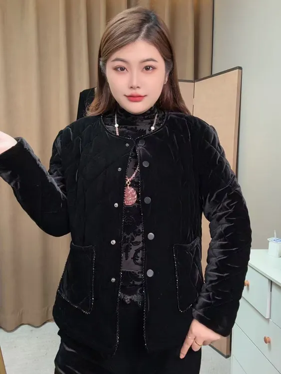 6805设计师原创定制高端品质时尚休闲新中式国风丝绒外搭秋冬纯色