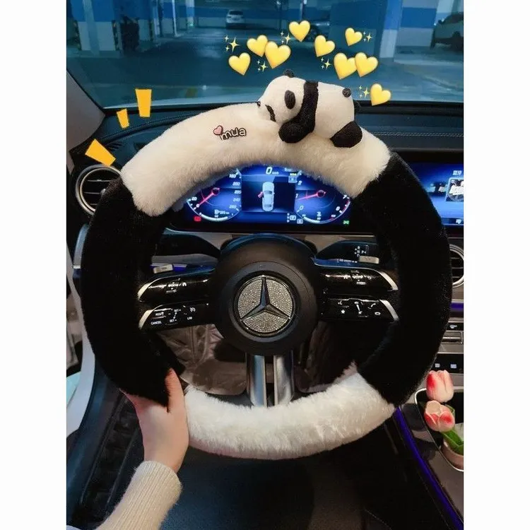 汽车方向盘套冬季卡通毛绒保暖车把套防滑可爱四季通用车用品装饰