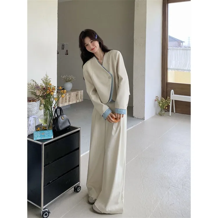 哥弟阿玛施正品假两件西装阔腿裤套装女春秋2025新款两件套韩系休