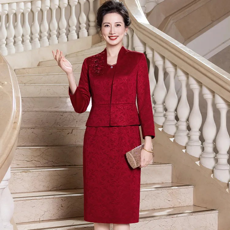 【套装多色】2025秋季喜婆婆婚宴二件套喜妈妈高贵礼服旗袍连衣裙Z