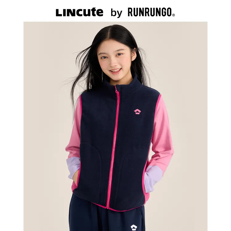 Runrungo【暖暖】大童马甲保暖发热撞色摇粒绒马甲男童秋款